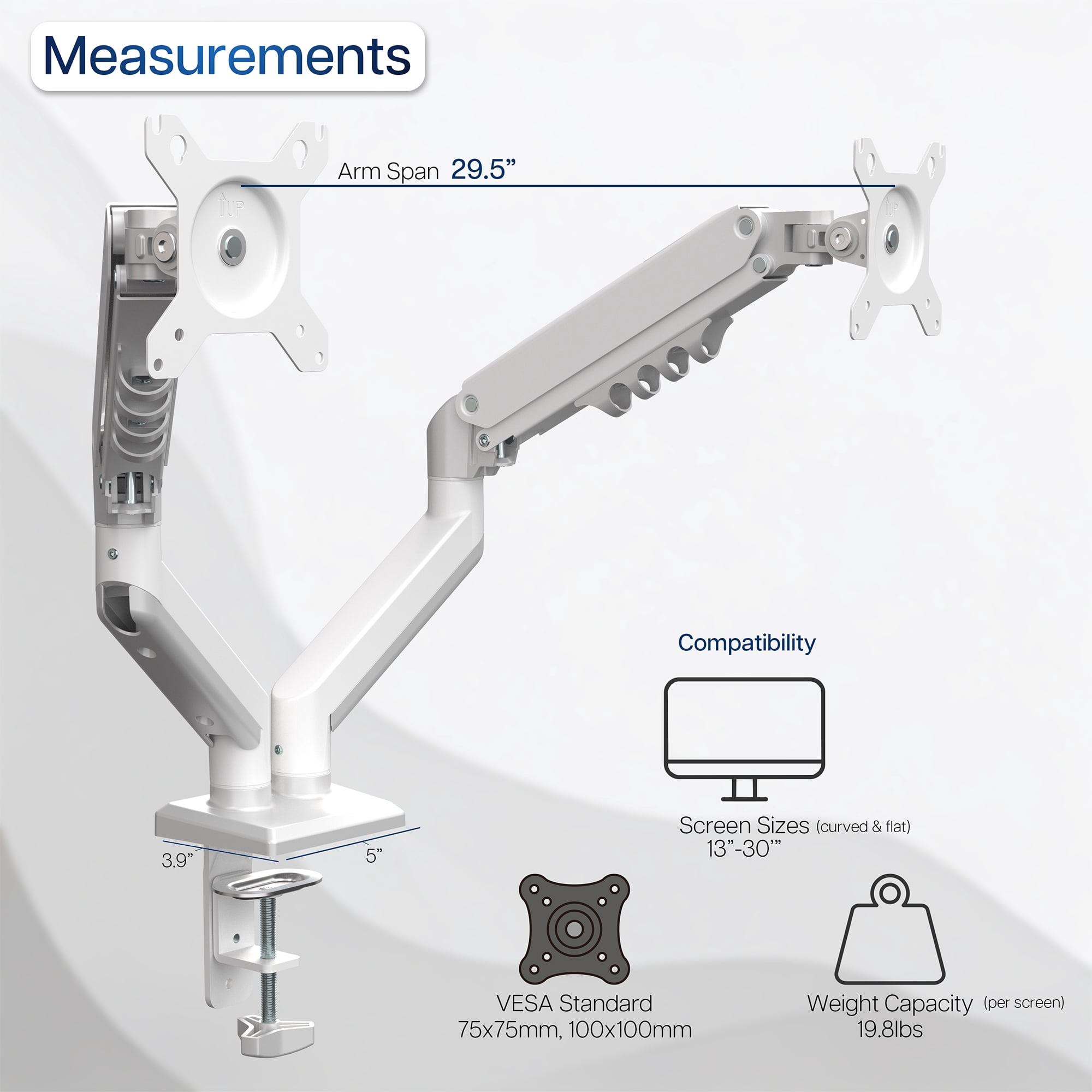 VIVO White Dual 13" to 30" Computer Monitor Counterbalance Desk Mount Stand