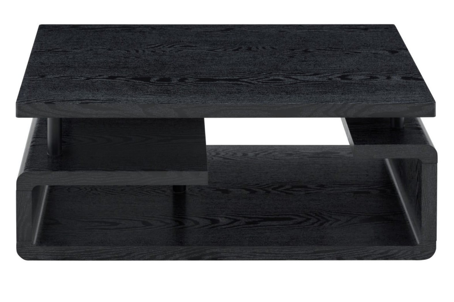 3-Tier Coffee Table, Wood Grain MDF Storage Table with Open Shelves, Modern Multi-Layer Living Room Table for Home Office & Small Spaces, Black