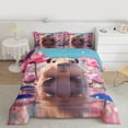 thumbnail image 2 of Homewish Cartoon Capybara Rodent Full Size Comforter Sets,Rustic Lotus Flower Bedding Comforter Set,Pink Brown Bedding Sets For Girls Kids,Super Cozy Room Decor Reversible,3-Piece, 2 of 8