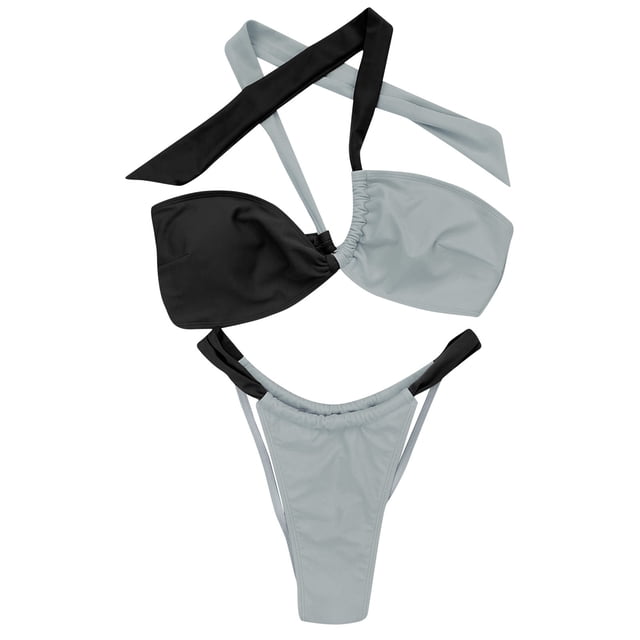 Swimsuits Women Color Blocking Three-Point Spaghetti Strap Bikinis Black Bathing Suits for Women M
