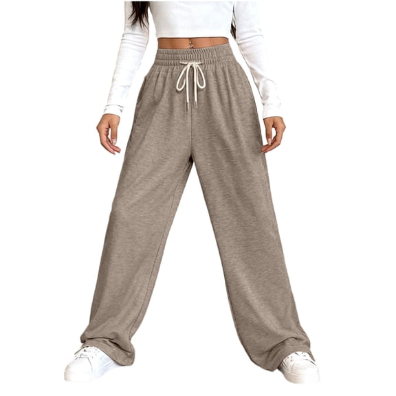 Women's Casual Sweatpants Solid Flare Leg High Waisted Baggy Sweat Pants Drawstring Athletic Outdoor Pants (XL, Khaki)