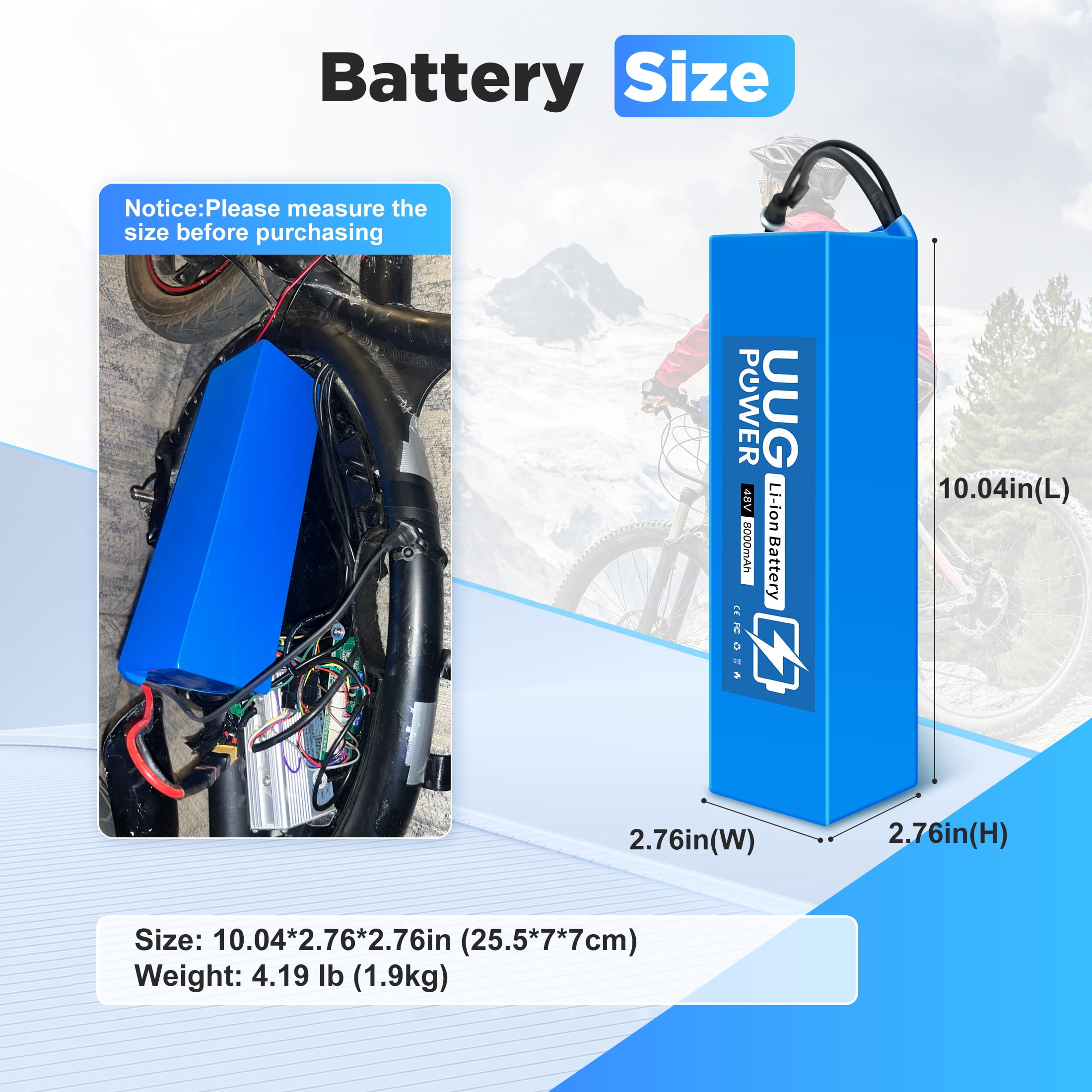 48v 8ah Lithium Ion Battery 750W 48v Battery for Electric Bike Motor Replacement UL2271