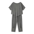 thumbnail image 6 of PRINxy Women All Match Linen Texture Two Piece Outfit Summer Crew Neck Short Sleeve Top Loose Wide Leg Pants Ladies Outdoor Leisure Daily Wear Suit Gray XXXL, 6 of 7