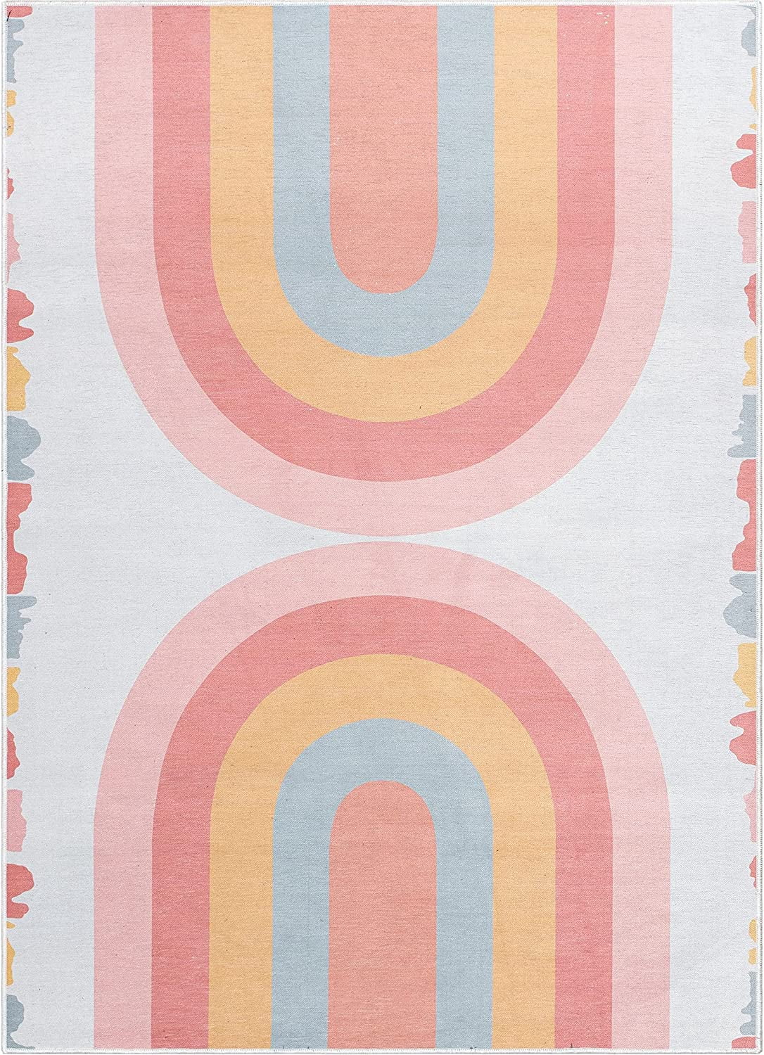 Well Woven Kids Rugs Crescent Rainbow Modern Multi Color Printed Distressed Machine Washable 3'3" x 5' Area Rug