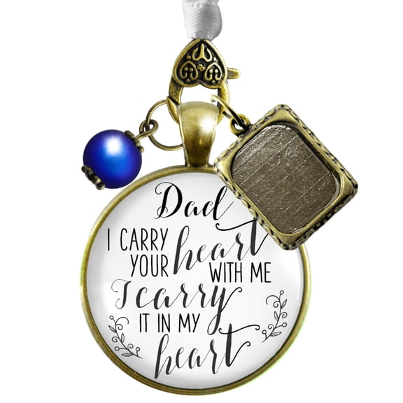 Photo Bouquet Charm Dad I Carry Your Heart Memorial Gift Bride's Father Blue Bead