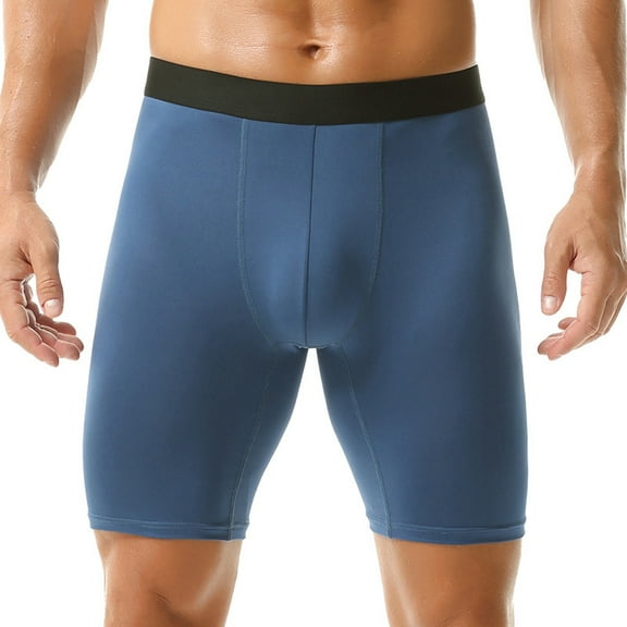 dgysar Anti-Chafing Men's Boxer Briefs Long Leg Milk Silk Breathable Underwear Moisture Wicking Athletic Support Trunks Blue XL