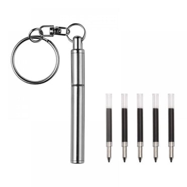Stainless Steel Telescopic Pen with Metal Key Ring, Telescoping Pen Tool Carried Retractable Pen Shape Keychain for Office Students