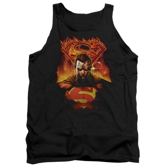 Superman Man On Fire Adult Tank Top Black