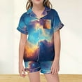 thumbnail image 2 of Wdgfv Girls' Star Print Short Sleeve Pajama Set Comfortable Sleepwear For Kids Soft Nightwear Cute Two-Piece Outfit Sky Blue 8-9 Years, 2 of 4