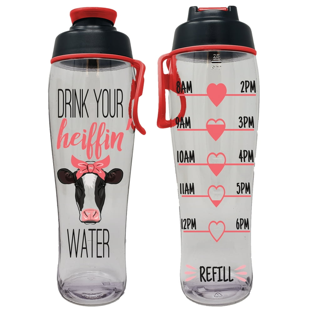 BPA Free Reusable Water Bottle with Time Marker 30 oz. Motivational Fitness Bottles Hours