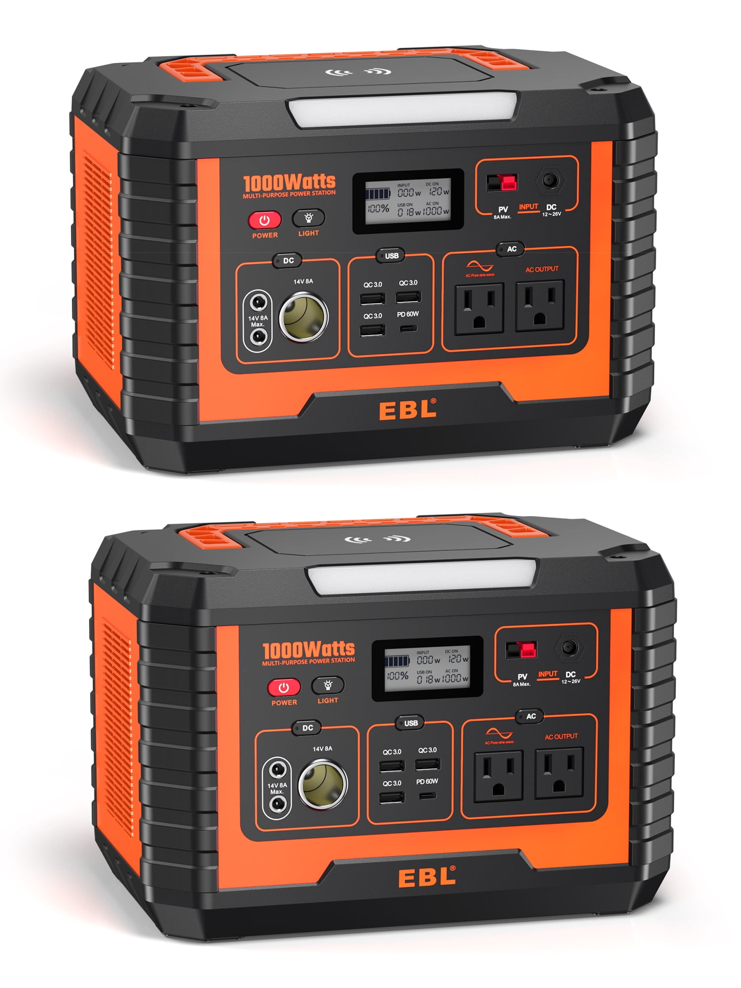 EBL 2-Pack 1000W Portable Power Station (Peak 2000W), 270000mAh Solar Generator, Waterproof Outdoor Battery for Camping, RV, Emergencies