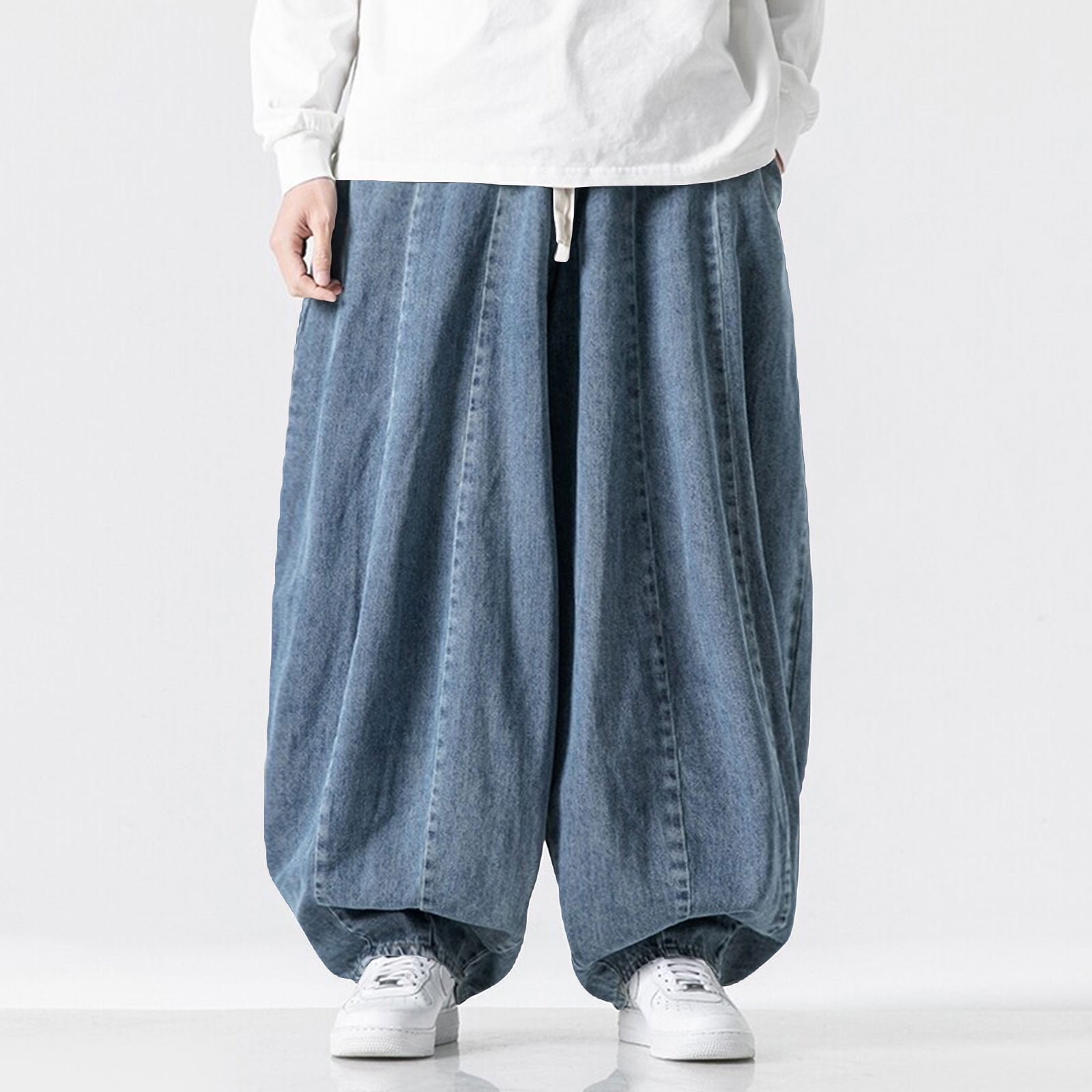 UVEASISHA Mens Baggy Denim Pants Big and Tall Casual Wide