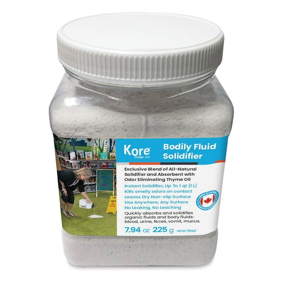 Kore Design™ Body Fluid Solidifier, Light Weight Absorbent, 1L Jug, White