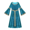 thumbnail image 5 of TiaoBug Girls Medieval Retro Long Dress Halloween Costume Kids Flare Sleeve Velvet Princess Carnival Ball Gown Light Blue 6, 5 of 6