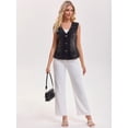 thumbnail image 3 of DARING DIVA Women's V Neck Patch Pockets Button Down Sleeveless Jacket L Black, 3 of 6