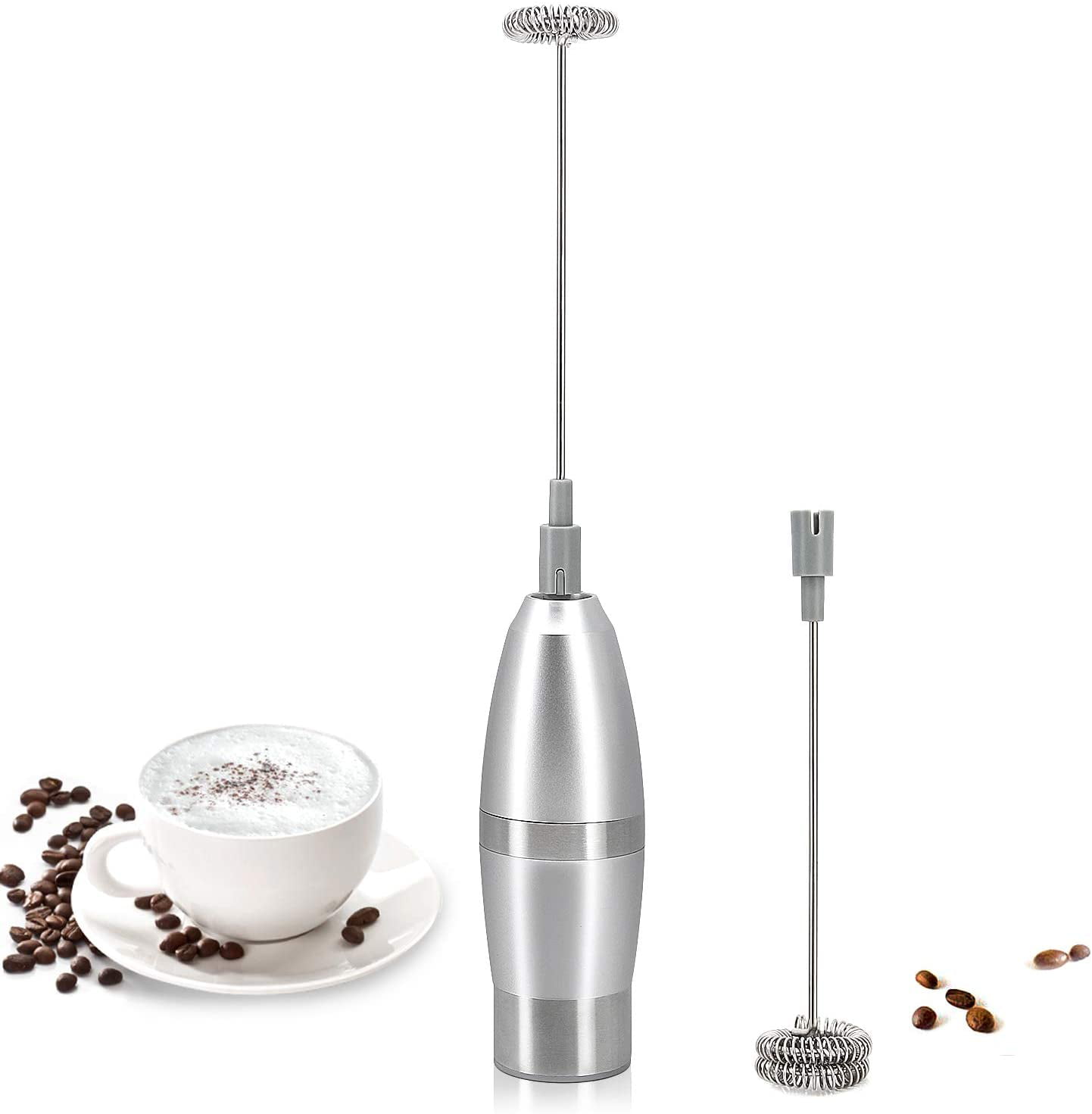 Milk Frother for Coffee, Handheld Drink Mixer Electric Whisk W/ Stand,  Cappuccino, Frappe, Matcha, Hot Chocolate Foam Maker, Black, by Mata1-USA