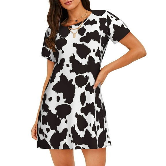 Cotton Nightgowns for Women - Cow Skin K Sleep Shirts for Women's Nightgowns & Sleepshirts, Soft Cotton Pajama Dress Shirts for Women, House Dress Sleepwear for Women