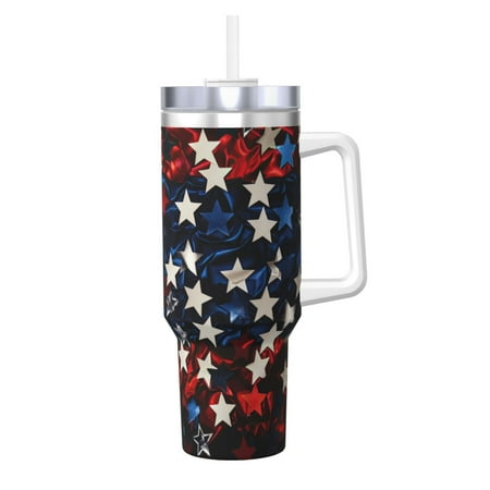 

Matuu Red Blue White Stars for 40OZ Ice Cup with Handle Durable Thermal Cups Keep Drinks Cold and Hot Insulated Car Mug with Lid