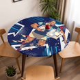 thumbnail image 5 of Blue Sport Style Elastic Fitted Round Table Cover Active Runner Rugby Athletes Waterproof Outdoor Tablecloth for Holiday Party, Picnic, Patio & Dining Fits Tables Up to 55"-60", 5 of 8