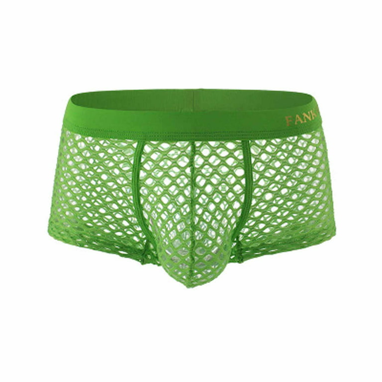 TANGNADE Men's Low-rise Nightwear Underwear Man Transparent Mesh Boxers  Briefs Short Green + L 