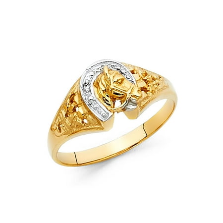 - Two Tone 14K Solid Gold Horseshoe Ring, Size 4