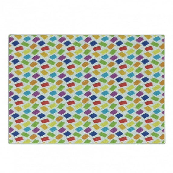 Abstract Cutting Board, Repeating Colorful Childish Crayon Scribble Painting Pattern on Plain Backdrop, Decorative Tempered Glass Cutting and Serving Board, in 3 Sizes, by Ambesonne