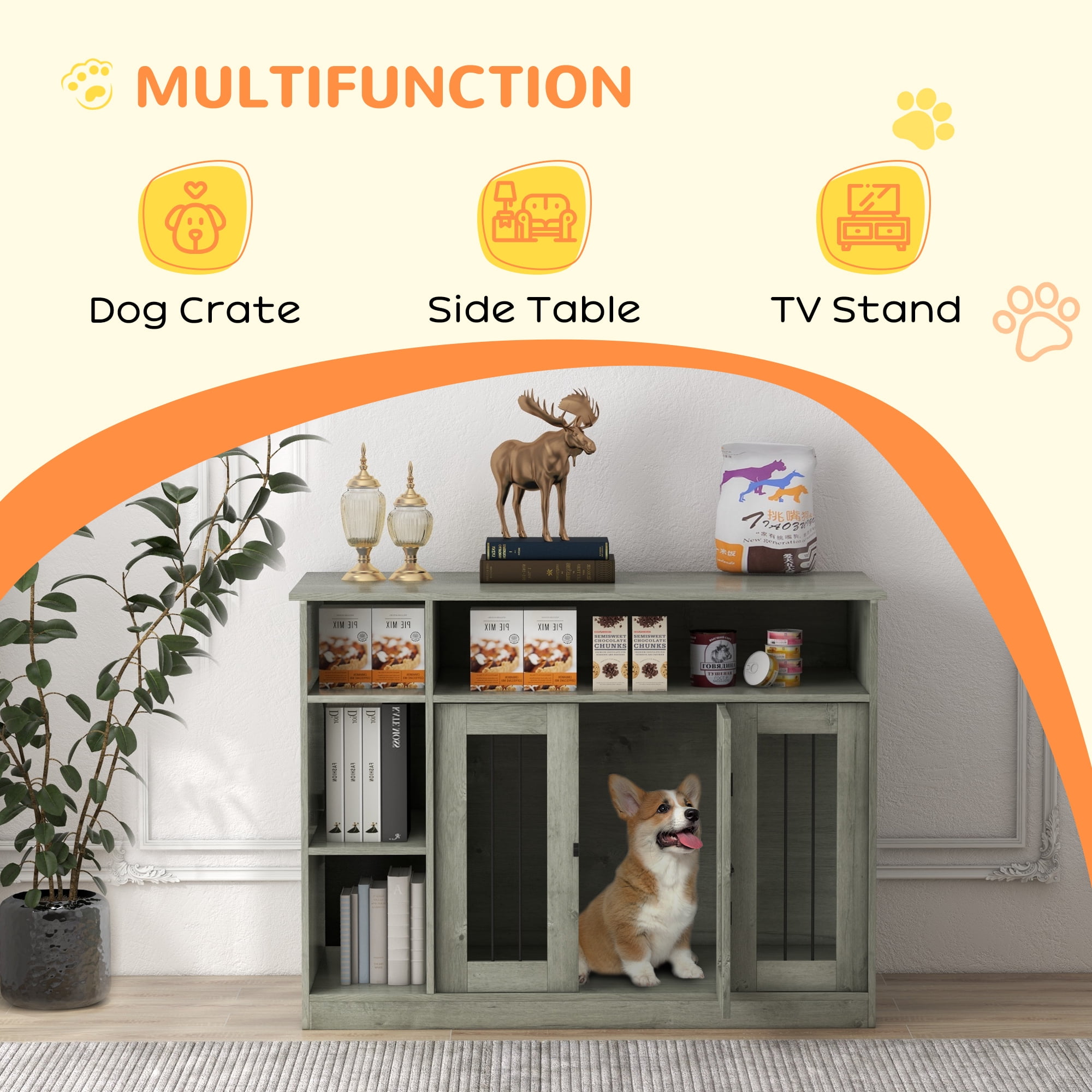 PawHut Furniture Style Dog Crate End Table W/ Adjustable Shelf Storage Space