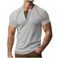 thumbnail image 2 of ITSAME Men's Henley T-Shirt, Classic Fit Trendy Button Crew Neck Short Sleeve Summer Casual Tee Gray S, 2 of 9