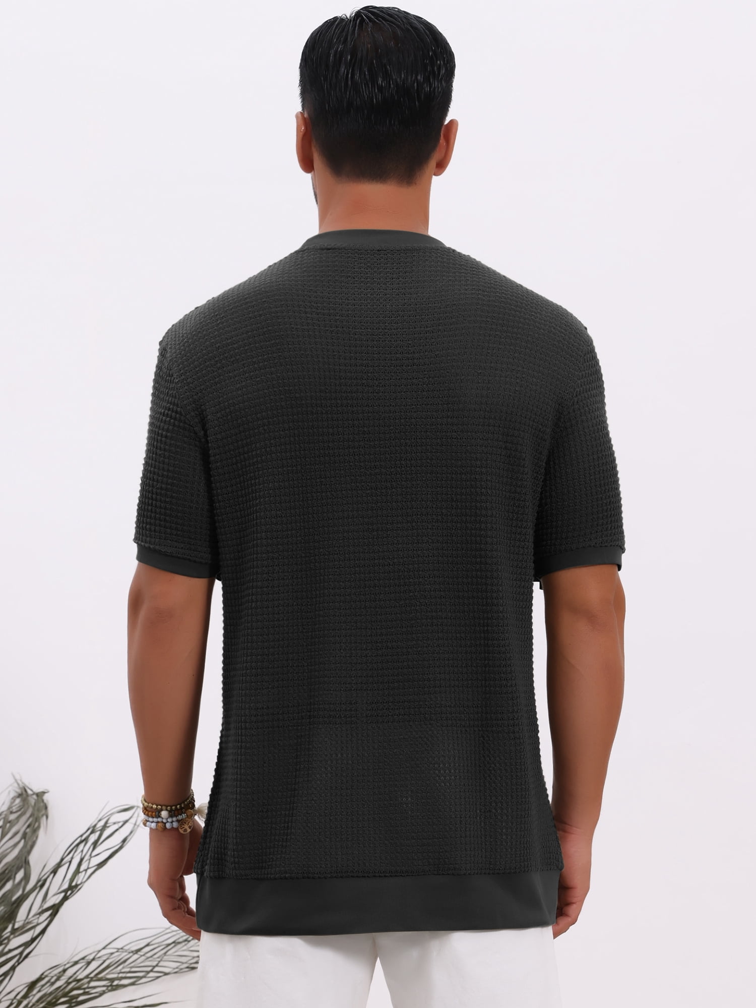 DARING DIVA Men's Waffle Short Sleeve Crew Neck Solid Knitted T-Shirt XL Black
