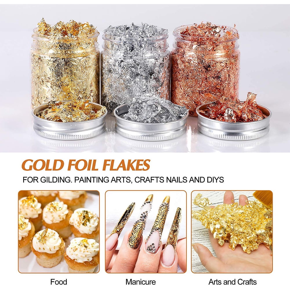 Gold flakes Silver foil paper Imitation gold foil Gold flakes leaf Gold  flakes for nails art filling DIY