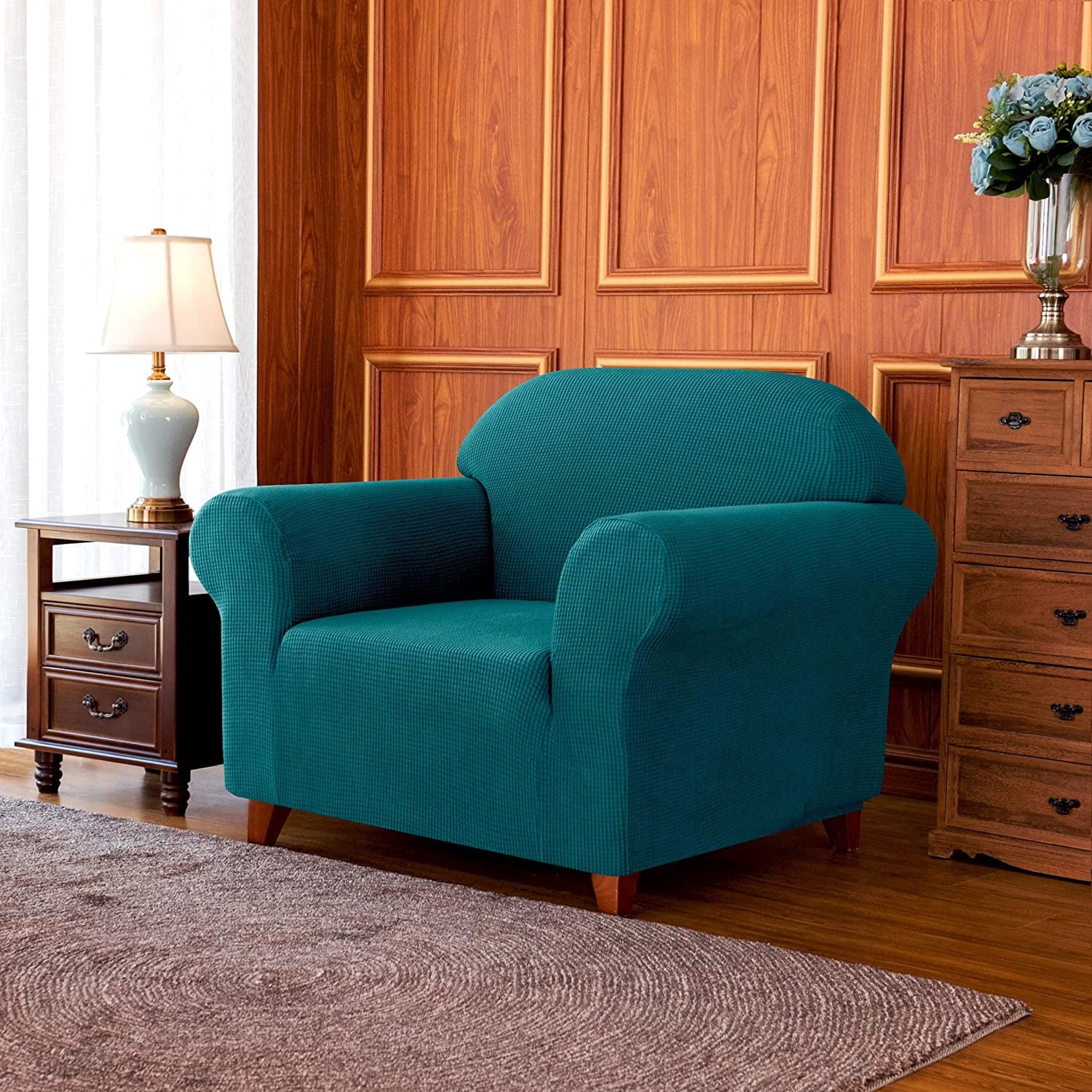 Nvzi Elasticity Slipcovers, 1 Piece Single Size Blue Green Stretch Couch Covers, Sofa Cover,Couch Covers For Sofa, Elastic Stretch Slipcover for Couch, Fit Most Standard Single Seater Sofas