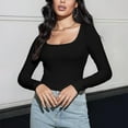 thumbnail image 2 of Plebaso Women's Crop Tops Ribbed Long Sleeve T Shirts Square Neck Slim Going out Shirts for Women, 2 of 7
