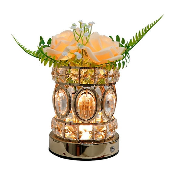 FYTPOV Rose Crystal Table Lamp, Creative Ambient Bedside Lamp, Luxury Romantic Nightstand Lamp for Living Room Bedroom Office