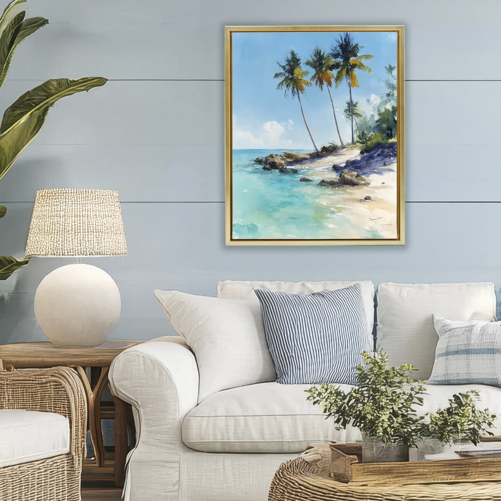 Stupell Industries Rocky Tropical Shore Gold Framed Floater Canvas Wall Art, design by Franklyn Gregory