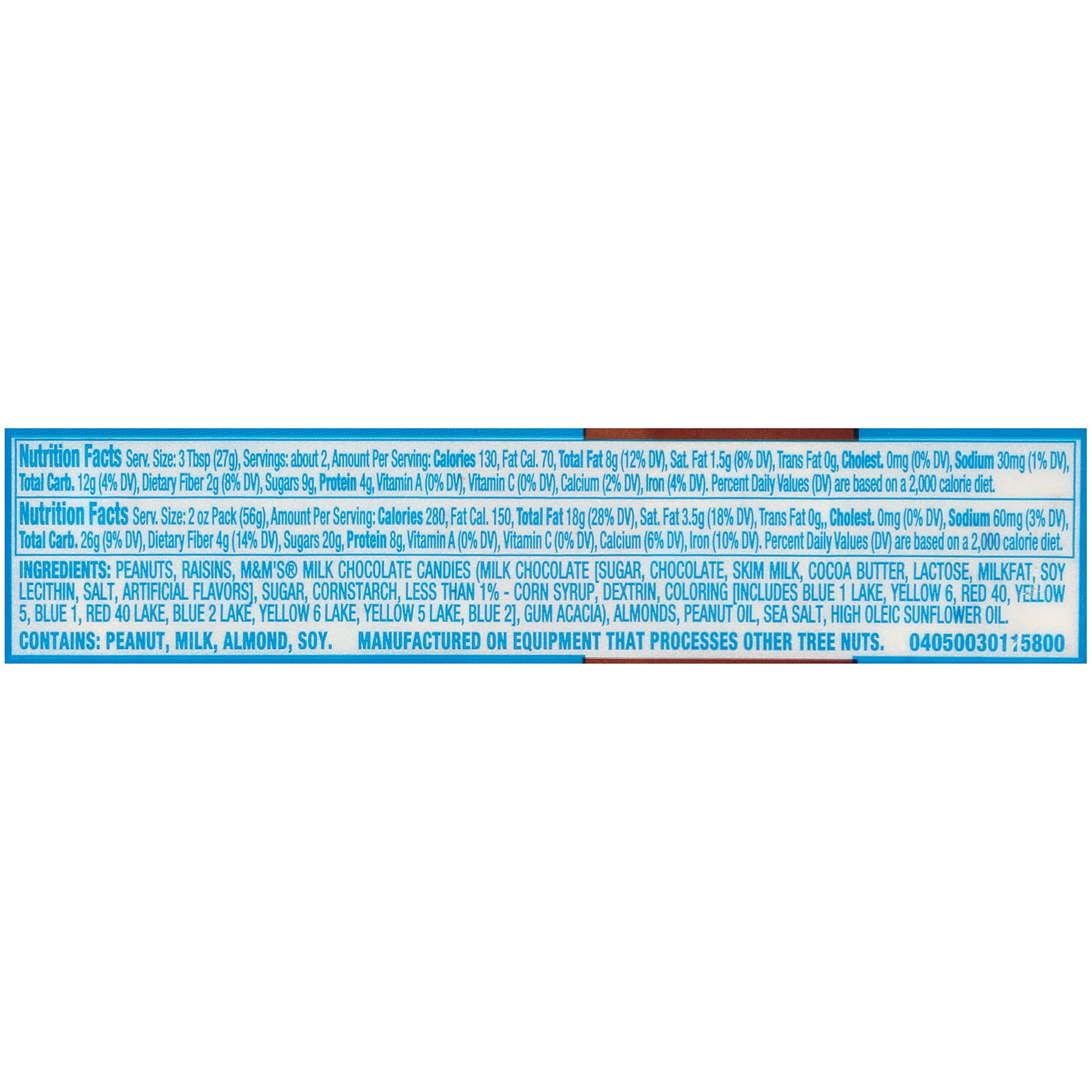Planters Nuts & Chocolate Single Serve Trail Mix with Roasted Peanuts, M&M Chocolate Candies, Raisins & Roasted Almonds, 72 ct Casepack, 2 oz Packs