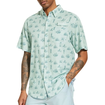 Bassdash Men s UPF 50+ Short Sleeve Button Down Fishing Shirt Breathable Lightweight for Outdoor and Beach Activities