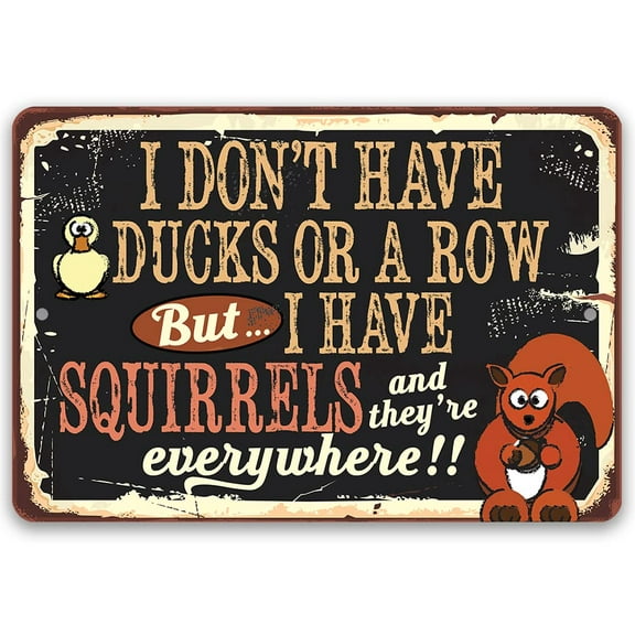 Metal Sign - I Don't Have Ducks or a Row But I Have Squirrels - Durable Metal Sign - Use Indoor/Outdoor - Great Funny Outdoor Yard Decor and Housewarming Gift Under $25 (12" x 18")