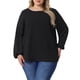 thumbnail image 1 of Blusas de gasa de manga larga para mujer de tallas grandes Agnes Orinda, cuello redondo, con puntos suizos, talla 3X, color negro, 1 of 6