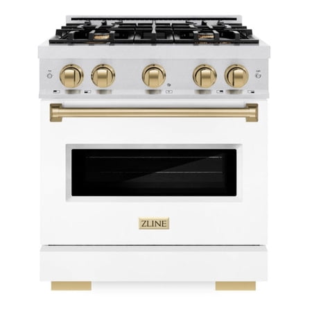 ZLINE - 30 in. Wide 4 Burner 4.2 cu. ft.  Autograph Classic Dual Fuel Freestanding Range with White and Bronze Accents - White