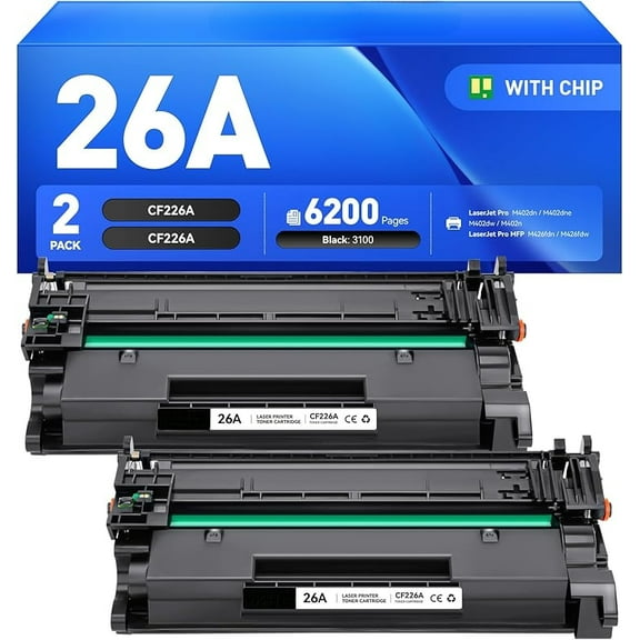 26A Black Toner Cartridge 2-Pack with chip High Yield Replacement for HP 26A CF226A Compatible with HP Laserjet Pro MFP M426fdn M426fdw M402dn M402dne M402dw M402n Printer M426 M402 Series Ink Copy
