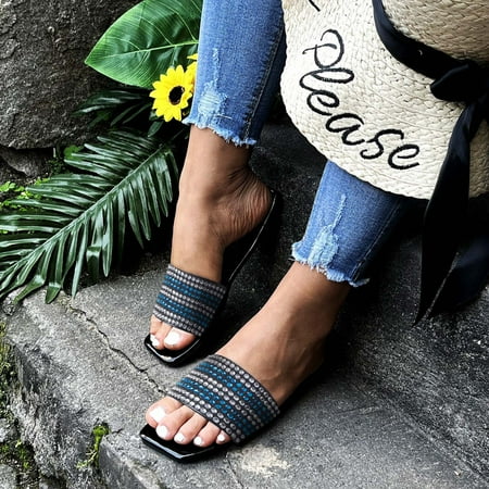 

YTJX Ladies Fashion Flat Rhinestone Sandals Flip Flops Large Size Beach Shoes Slippers