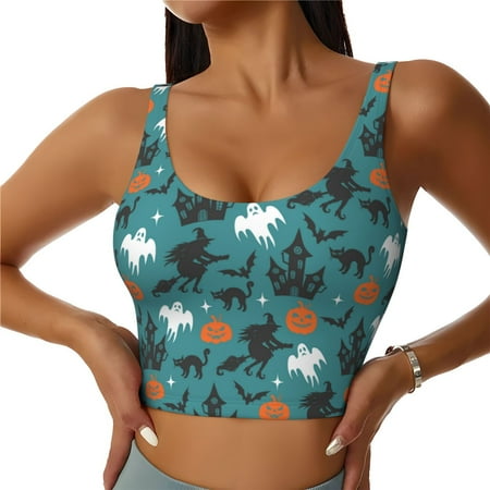 Sports Bras for Women High Support  halloween pumpkin witch Workout Tank Tops Woman  Yoga Bra with Removable Cups