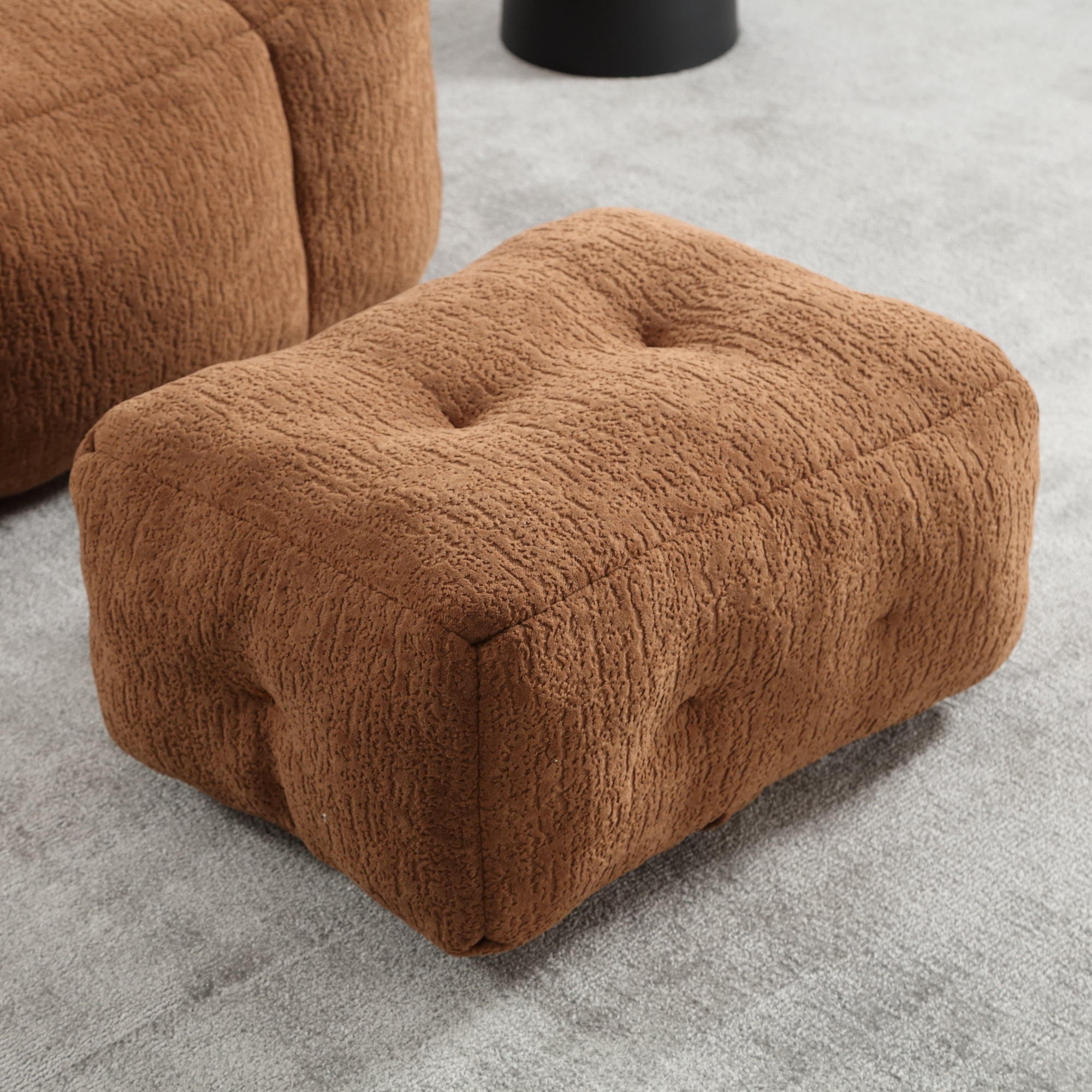 Accent Chair with Ottoman Set,Modern Velvet Bean Bag Chair for Adults and Childs,Upholstered Lazy Sofa Chair Armchair for Living room, Bedroom, Apartment,Brown