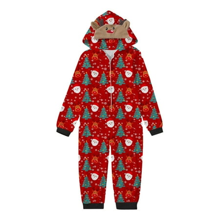 

Family Picture Outfits Long Sleeved Hooded Casual And Comfortable Christmas Cartoon Print Home Wear Parent Child Jumpsuit Friends Party Casual Family Matching Pajamas Red 8T