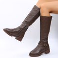 thumbnail image 5 of WAVSUF Women's Mid Calf Boots Round Toe Wide Width Side Zip Winter Daily Trendy Boots Brown 7, 5 of 9