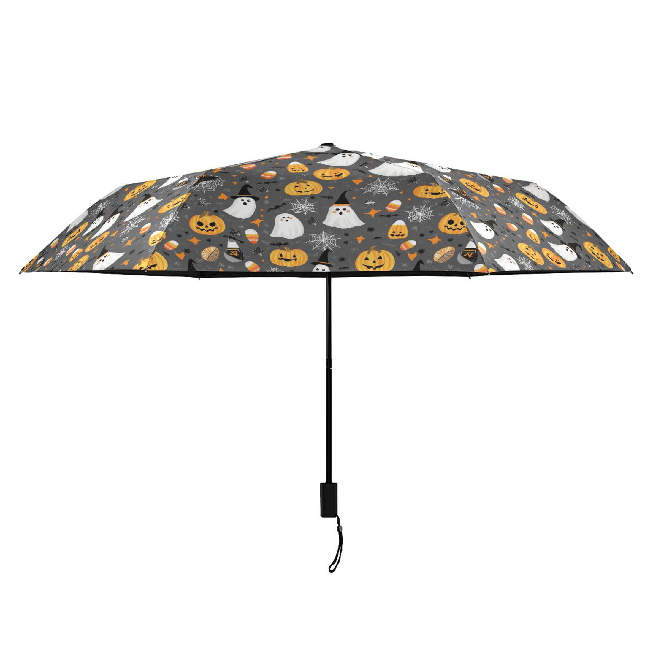 Adorable Ghost Pumpkin Spiderweb Compact Sun Umbrella Windproof Travel Umbrellas for Rain Strong Portable UV Protection