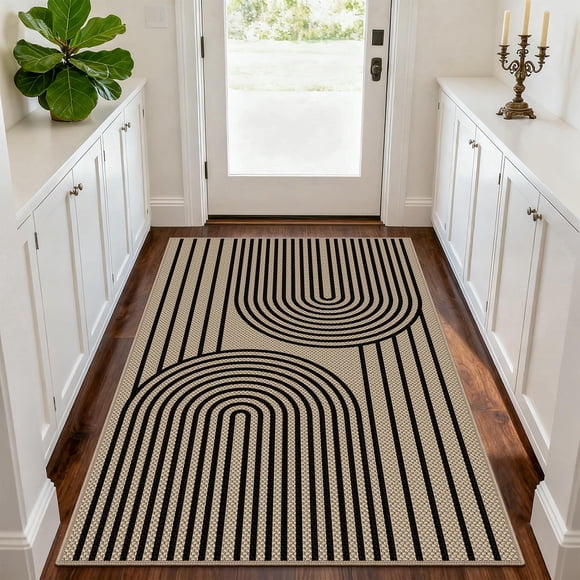 Tapis d'Intérieur et d'Extérieur en Jute Facile 3x5, Antidérapant, Absorbant et Résistant à la Saleté pour Porte avant et Arrière, Paillasson Lavable à Profil Bas pour Entrée,