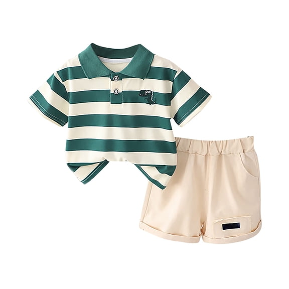 Futezty Toddler Boys Clothes Summer Outfit Sets, Kids Baby Boys Summer 2PCS Outfits Sets Short Sleeve Striped Lapel Dinosaur Print Button Up Tops Plaid Shorts Clothes Pajamas Dailywear