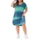 thumbnail image 1 of Vestido de Talla Grande para Mujeres GRACE & GRANDEUR con Escote en V, Mangas Cortas, Rayas Tie Dye, Casual de Verano, Midi T-shirt, Talla 4X Azul Verde, 1 of 6