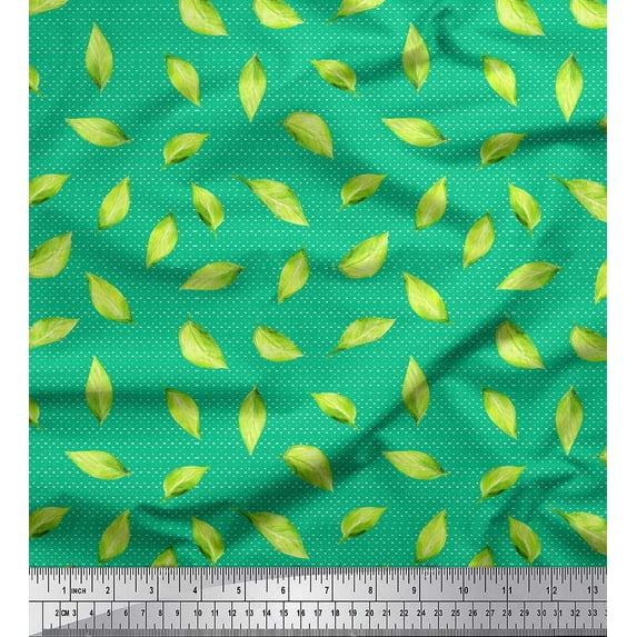 Soimoi Green Cotton Duck Fabric Hosta Leaves Print Fabric by Yard 44 Inch Wide